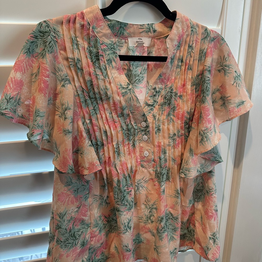 Entro Pink and Green Floral Blouse